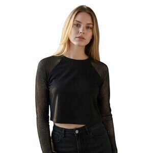 NWT Womens Oakley Cropped Top M Black Mesh L/S Rashguard Surf Swim Springbreak